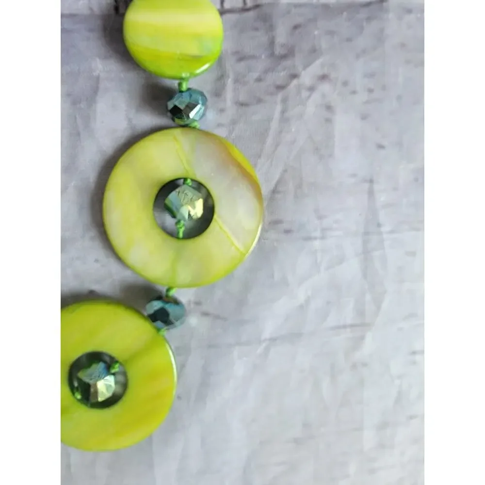 Pea Green Round Shell Necklace Chime round statement Piece Matching Earrings